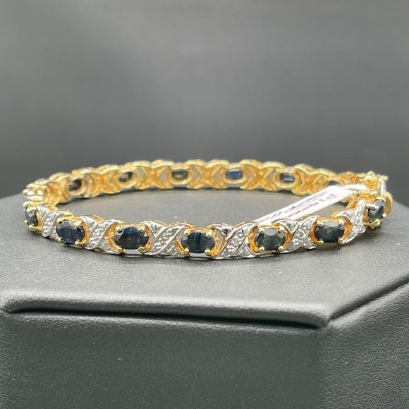 Natural Midnight Sapphire Diamond 18K Vermeil Sterling Silver Bracelet - Picture 1 of 3